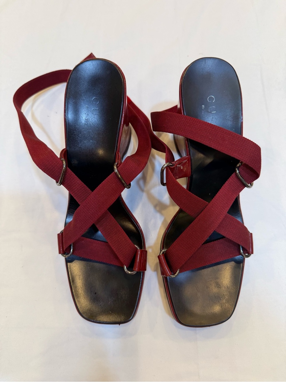 Gucci Burgundy Crisscross Strap Slide Sandals #Y2k - Picture 1 of 6